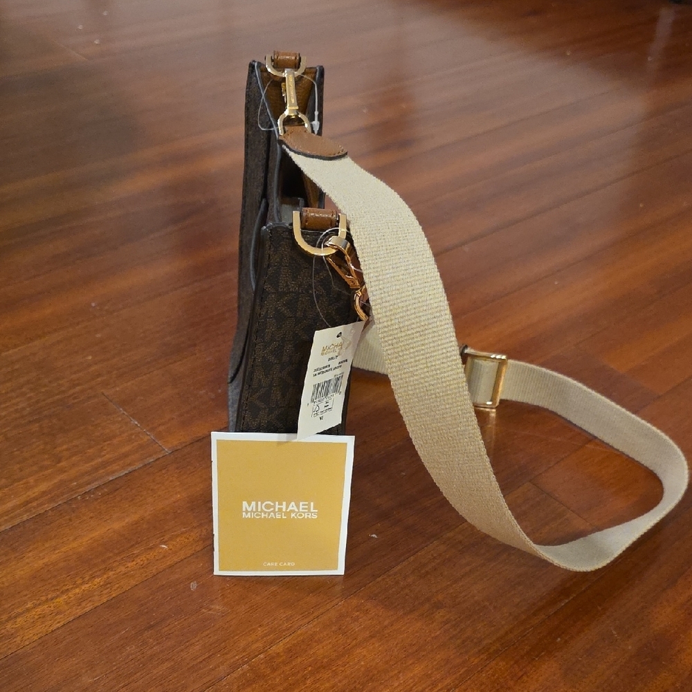 Michael Kors Brown MK Monogram Crossbody with Tan Strap - Picture 8 of 8